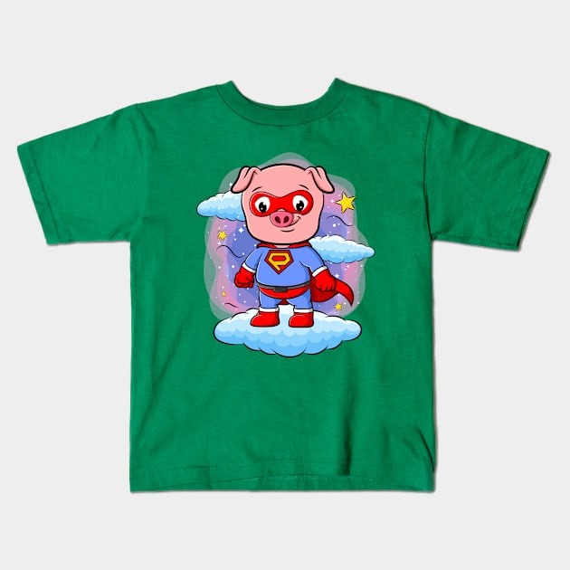 Pig Superhero Costume Kids T-Shirt by Mako Design 